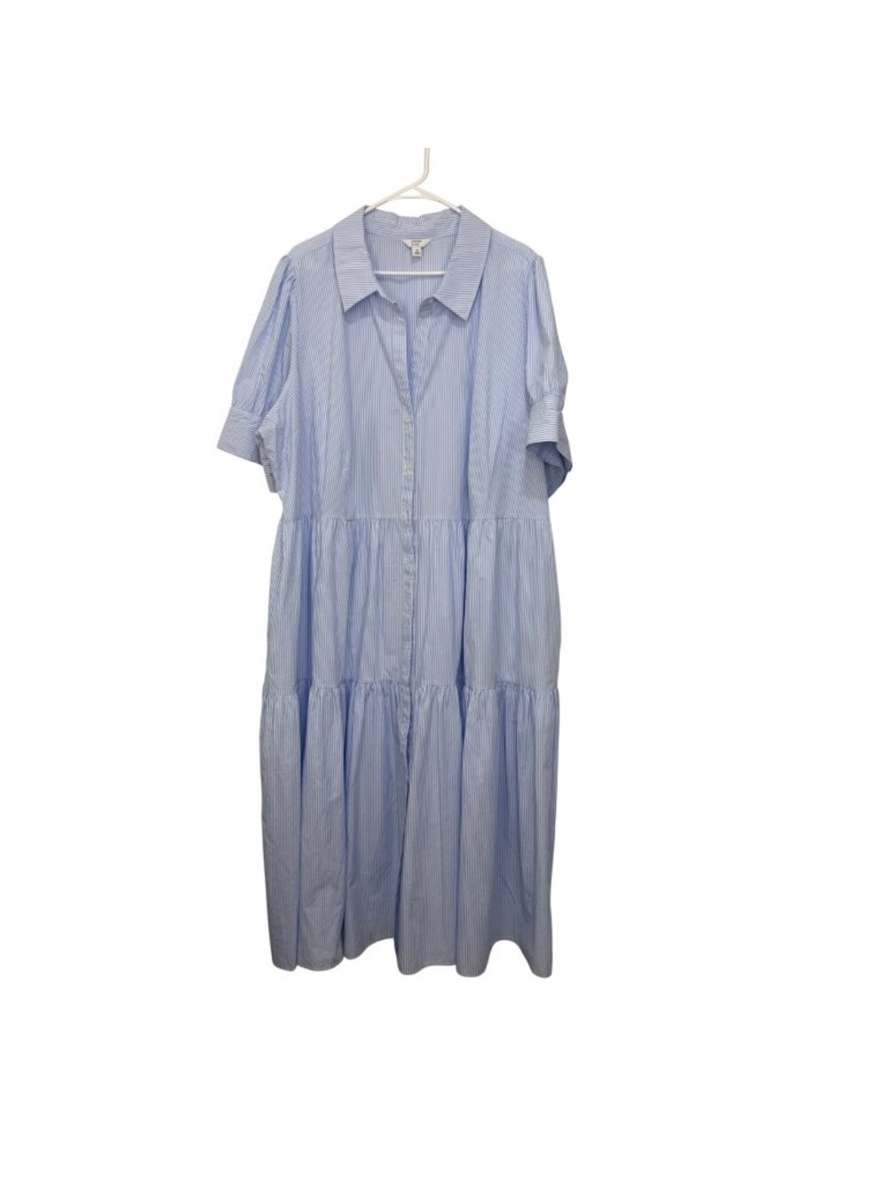 Crown & Ivy Blue Stripe Button Front Tiered Maxi Dress Womens Plus Size 4X